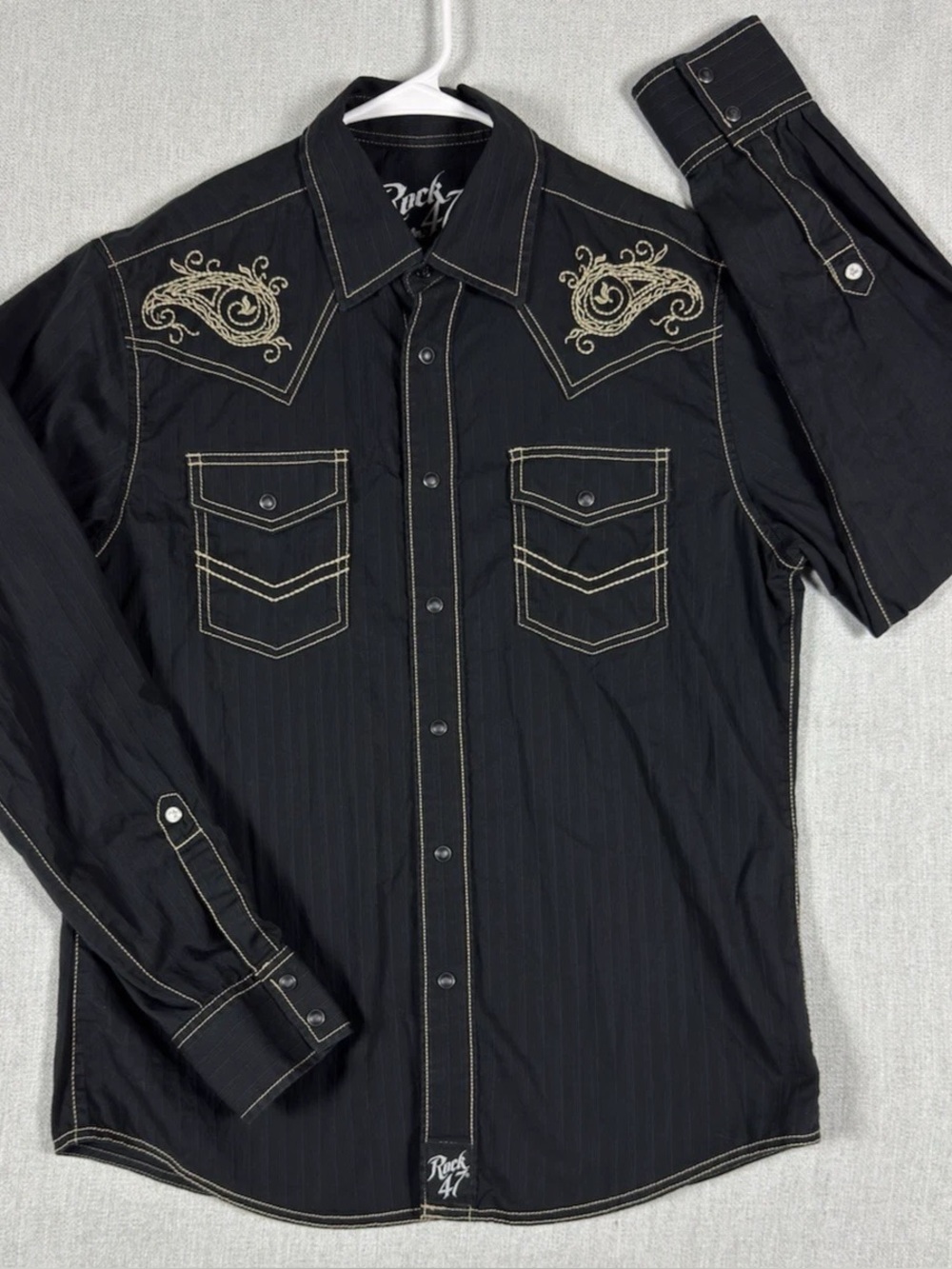 Wrangler Black Long-Sleeve Western Shirt with Cream Embroidery - Picture 6 of 16